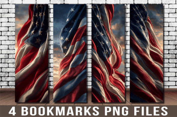 American Flag Waving Sunset Bookmark