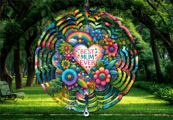 Best Mum Ever Heart Wind Rainbow Spinner