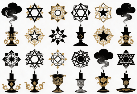 Black Gold Star Candle Smoke Clipart: A Versatile Tool for Creative Projects