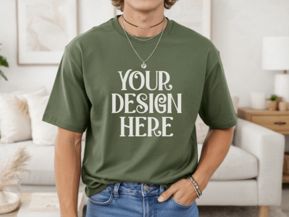 Bring Your Product to Life with the Gildan 64000 Military Green Mens Mockup