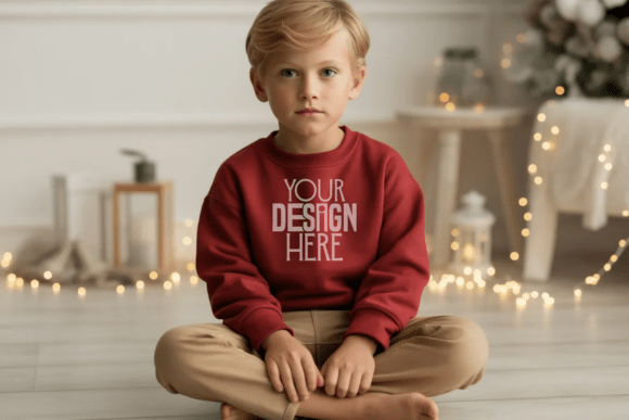 Cardinal Red Gildan 18000B Mockup: Elevate Your Design Presentation with a Minimalist Approach