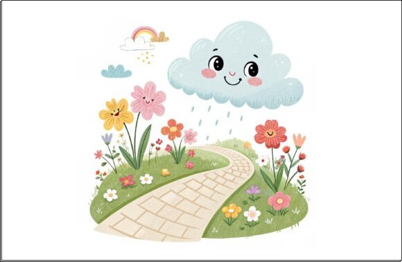 Cloud and Flower Ester Design PNG