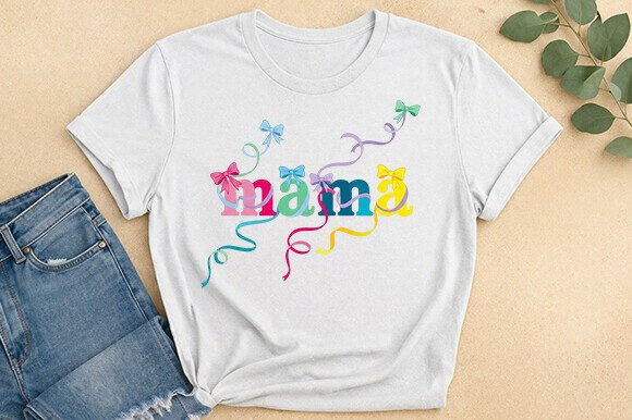 Colorful Mama Ribbon Bow Graphic Tee: A Versatile Design for Creative Projects