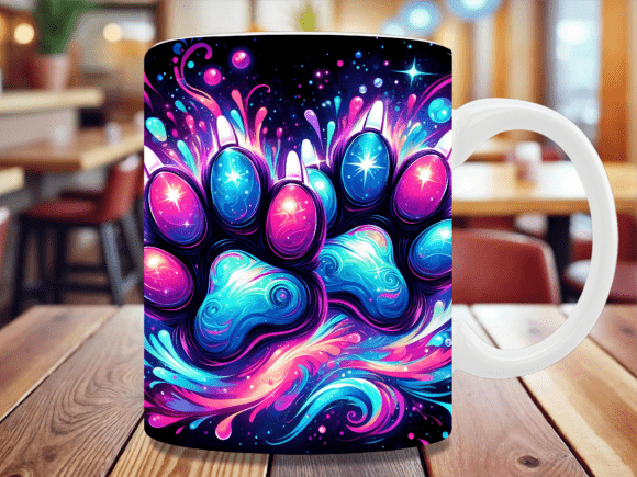 Cosmic Nebula Sparkle Paw Print Mug Wrap