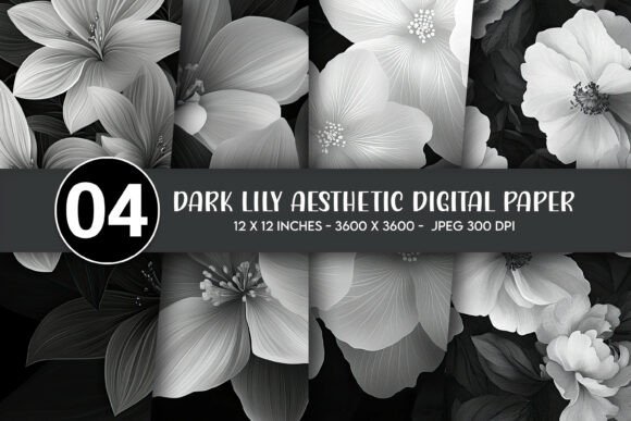 Dark Lily Aesthetic Digital Paper for Creative Projects and Decor