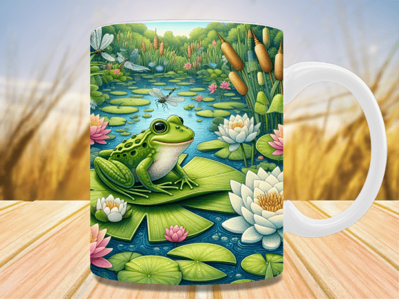 Frog on Water Floral Lily Pond Mug Wrap