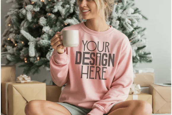 Gildan 18000 Light Pink Christmas Mockup: A Minimalist Approach to Design Presentation