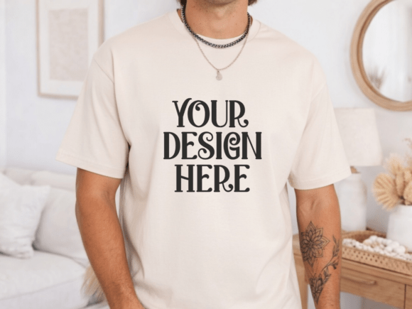 Gildan 64000 Natural Mens T-shirt Mockup