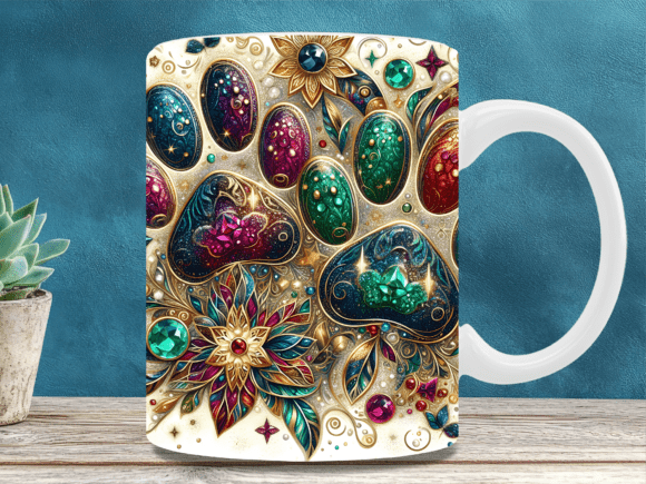 Jeweled Ornate Boho Paw Print Mug Wrap