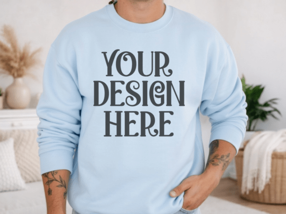 Light Blue Gildan 18000 Sweater Mockup: A Designer’s Essential for Cozy, Realistic Product Displays