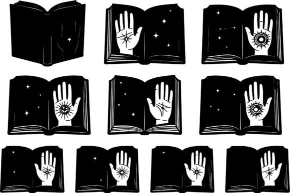 Mystical Grimoire Open Book SVG Clipart