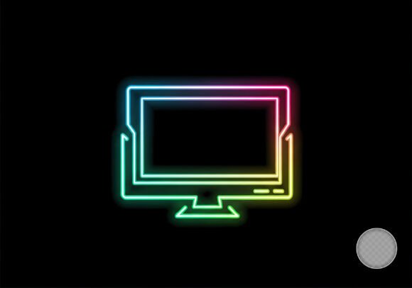 Neon Computer Monitor Icon on Black Back: A Symbol of Modern Technology and Design