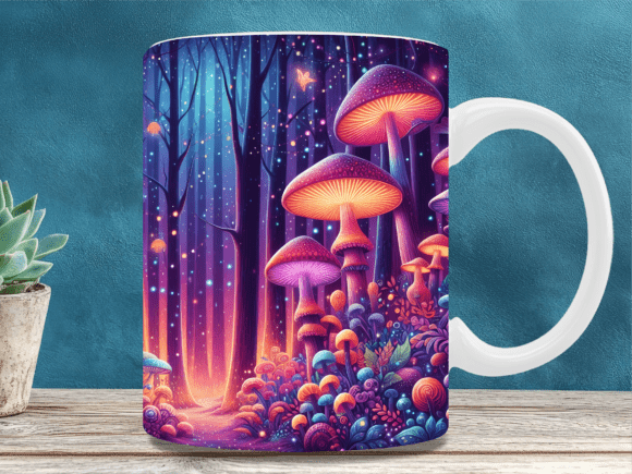 Neon Magic Mushroom Forest Mug Wrap PNG: A Sublimation Design for Creatives and Businesses