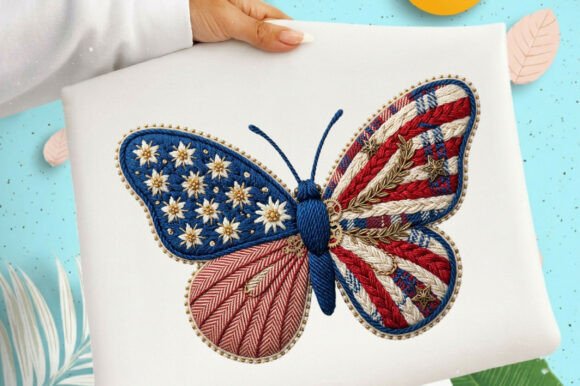 Patriotic Butterfly PNG, Faux Yarn USA