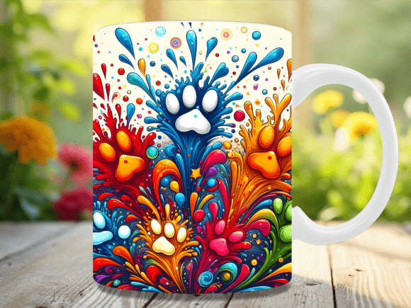 Rainbow Splash Paint Paw Print Mug Wrap