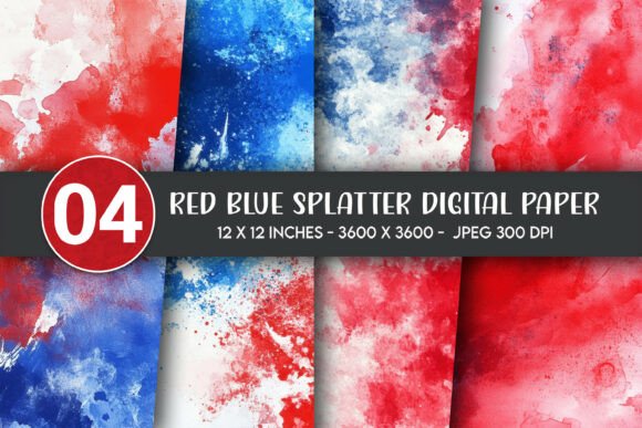 Red Blue Splatter Digital Paper