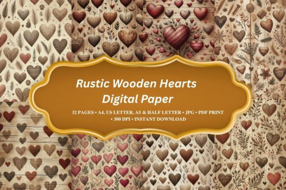 Rustic Wooden Hearts Digital Paper
