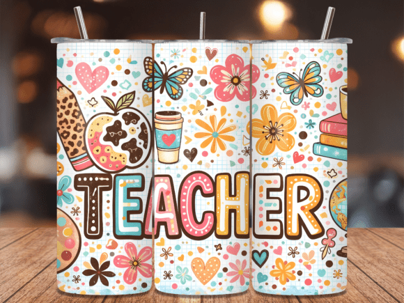 Teacher Apple Pencil Butterfly Tumbler Wrap