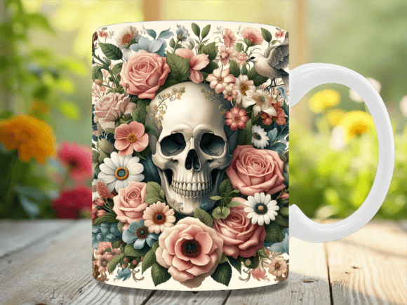 Vintage Pastel Floral Skull Mug Wrap
