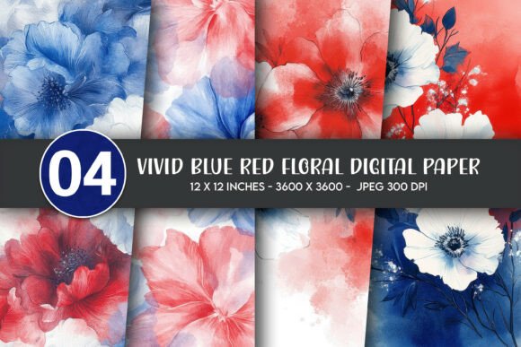 Vivid Blue Red Floral Digital Paper: A Versatile Design Asset for Creative and Professional Workflows