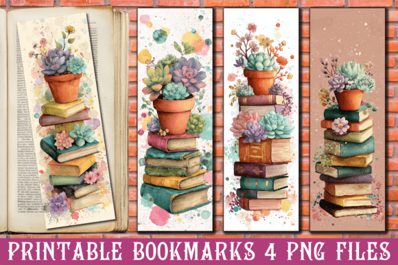 Watercolor Succulent Book Stack Bookmark